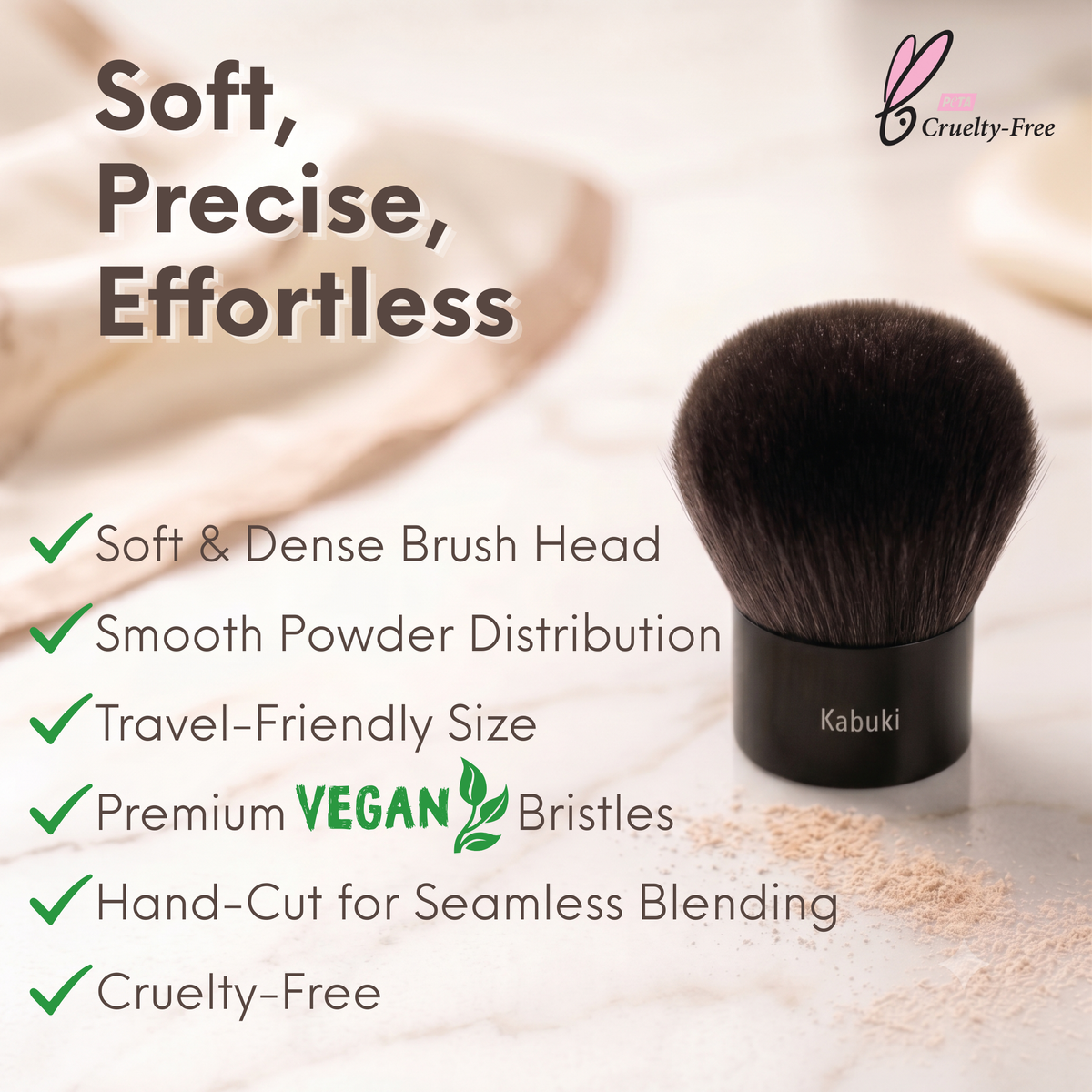 Kabuki Brush - Hand cut, Vegan, Cruelty-Free Mineral Makeup Brush - Snipetell