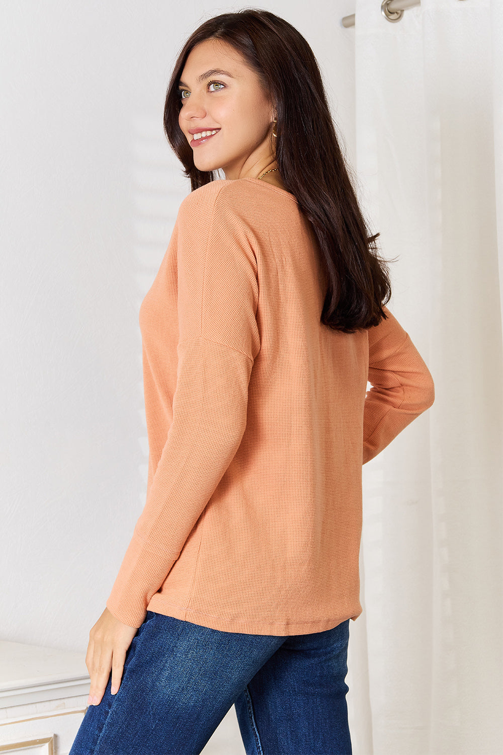 Half Button Long Sleeve Pullover Top