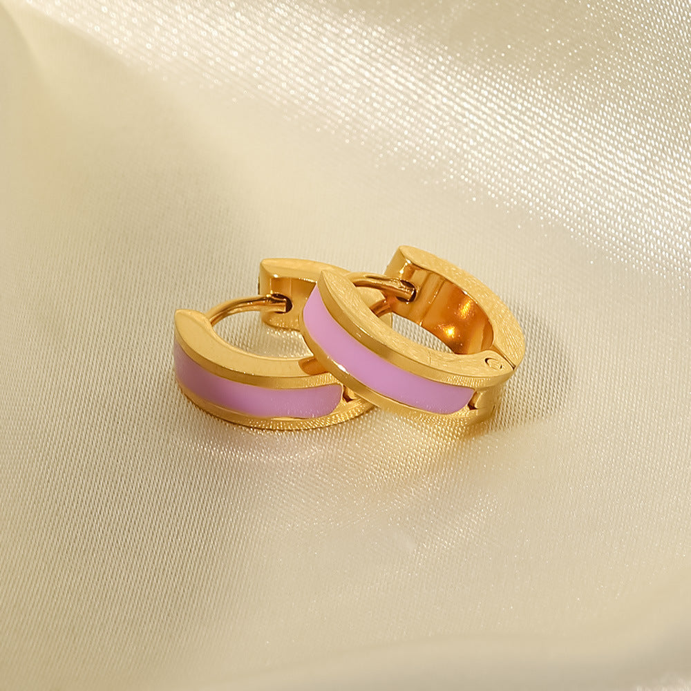 Women Titanium Steel Earrings Jewelry Gold Colorful Oil Necklace Geometric Abstract Hoop Earrings Accessories