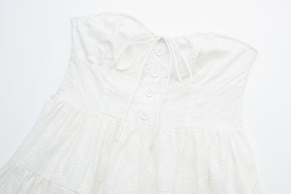 Pure Dignified White Dress Summer Lady Square Collar Mid Length Dress Women