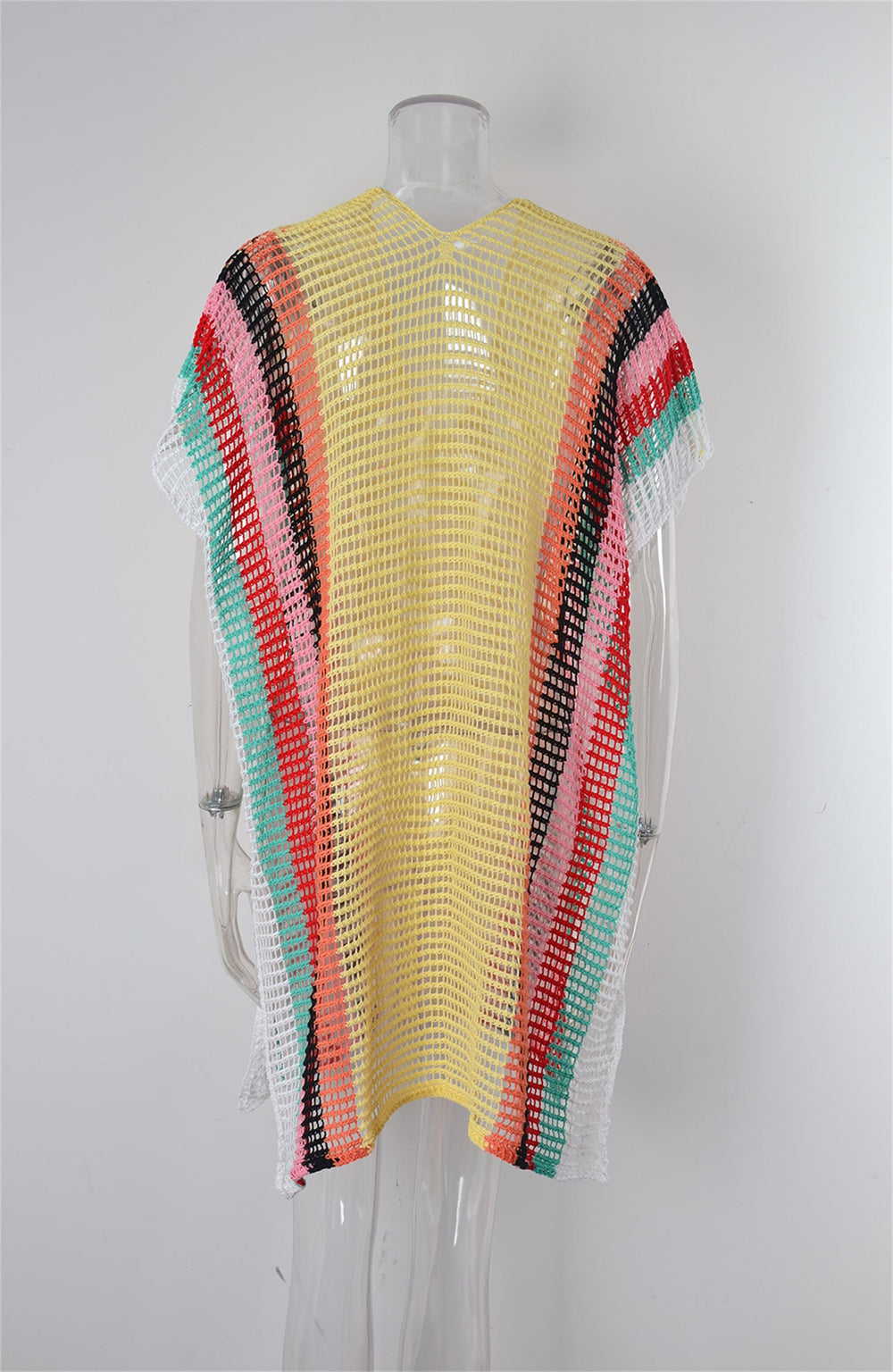 Summer Beach Cover-up Hollow Out Cutout Knitted Rainbow Holiday Bikini Cover Sun Protection Clothing Women