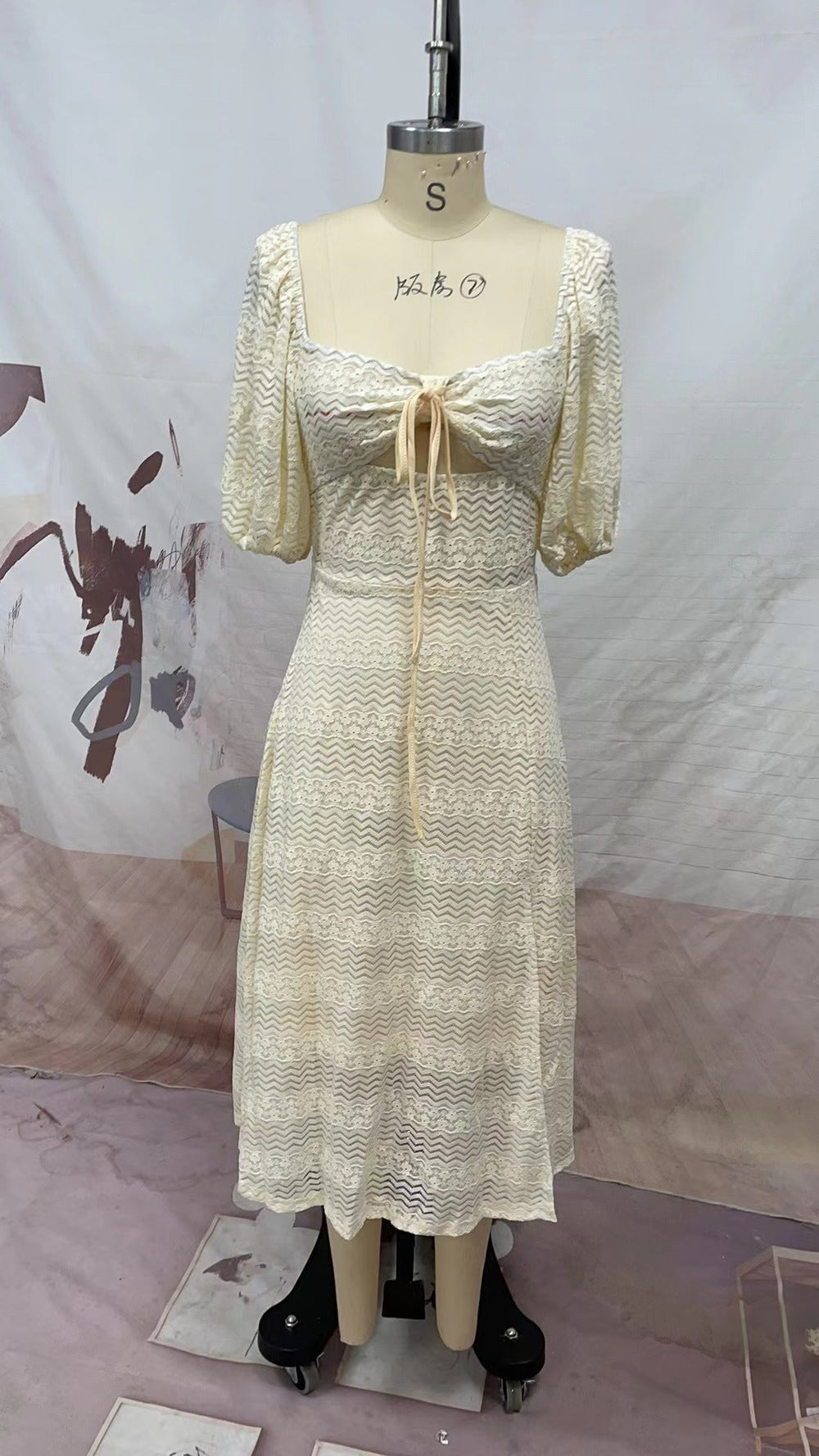 Spring Summer Women Clothing V neck Short Sleeve Dress Casual