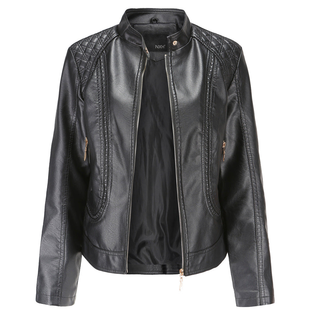 New Spring Autumn Women Leather Jacket Women Graceful Stand Collar Faux Leather Women Leather Jacket Women Leather Coat