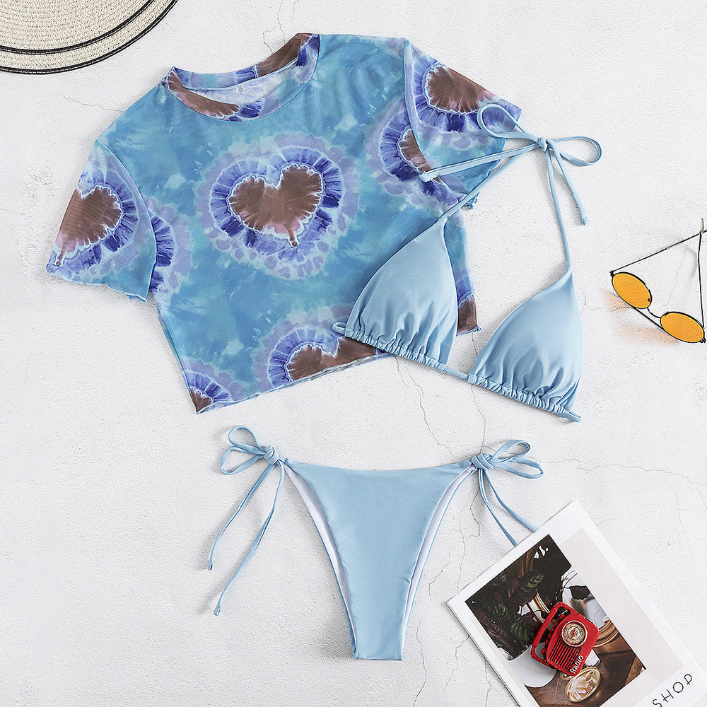 Bikini Three Piece Short Sleeve Sun Protective Blouse Bikini Swimsuit Split Swimsuit