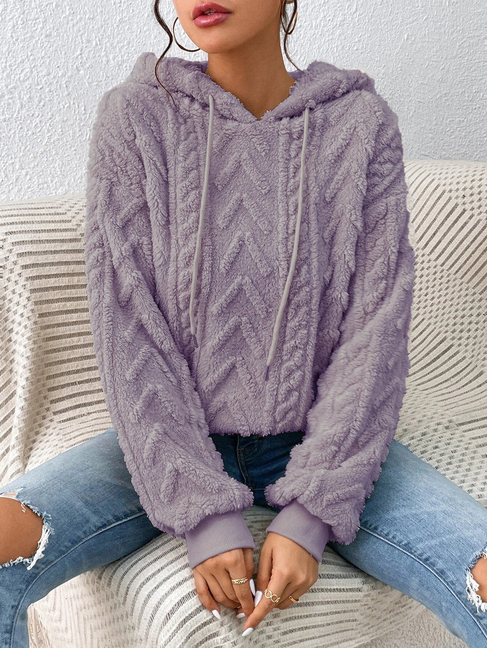 Fall Winter Women Pullover Sweatshirt Flannel Hooded Loose Plush Jacket