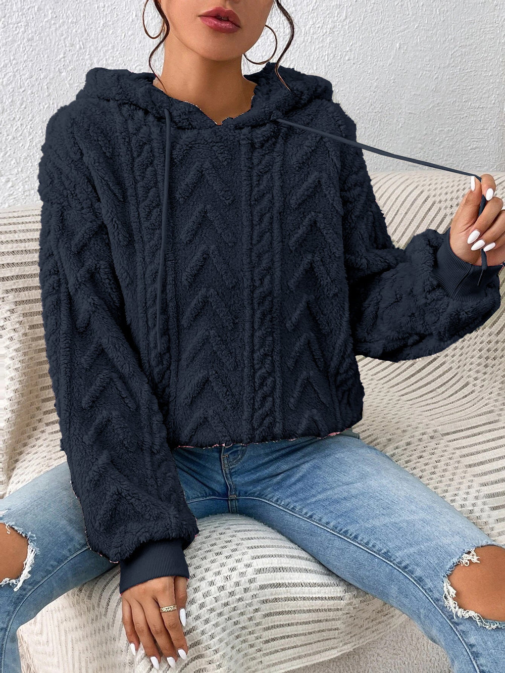 Fall Winter Women Pullover Sweatshirt Flannel Hooded Loose Plush Jacket