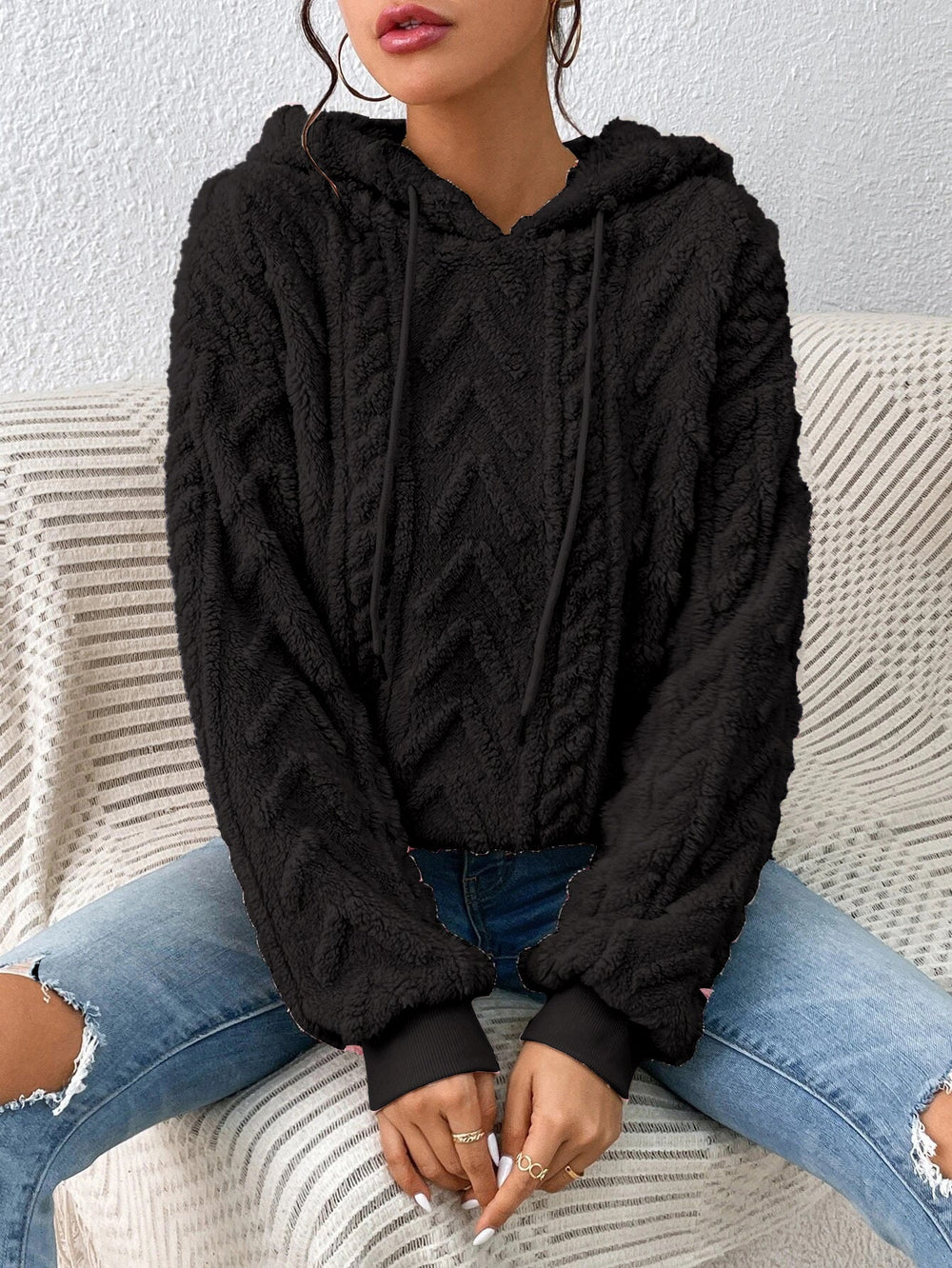 Fall Winter Women Pullover Sweatshirt Flannel Hooded Loose Plush Jacket