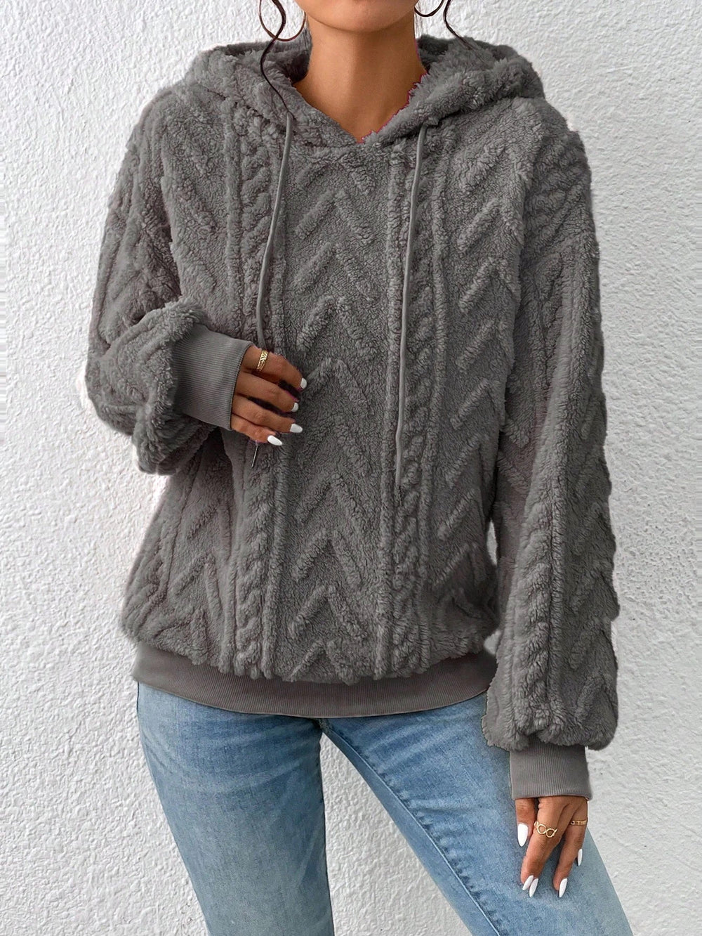 Fall Winter Women Pullover Sweatshirt Flannel Hooded Loose Plush Jacket