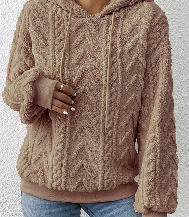 Fall Winter Women Pullover Sweatshirt Flannel Hooded Loose Plush Jacket