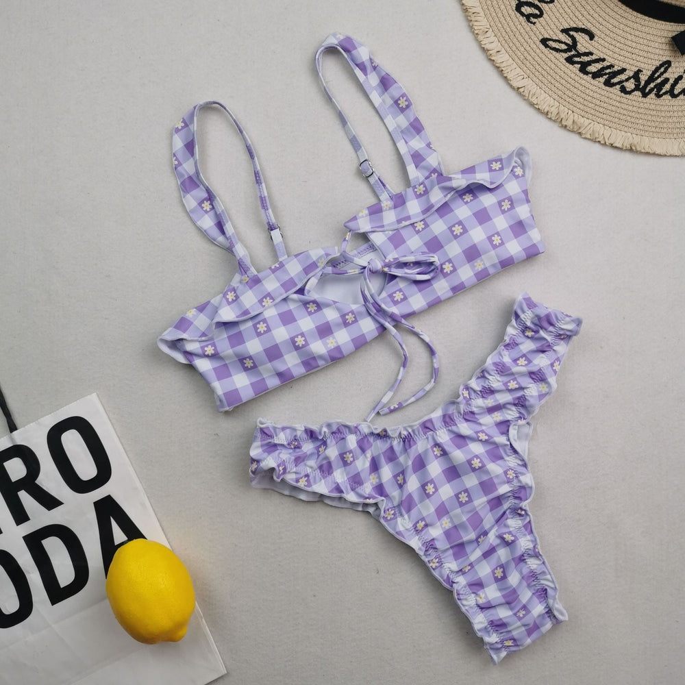 New Multi Color Printed Bikini Fresh Swimsuit Women Lace Split Swimsuit