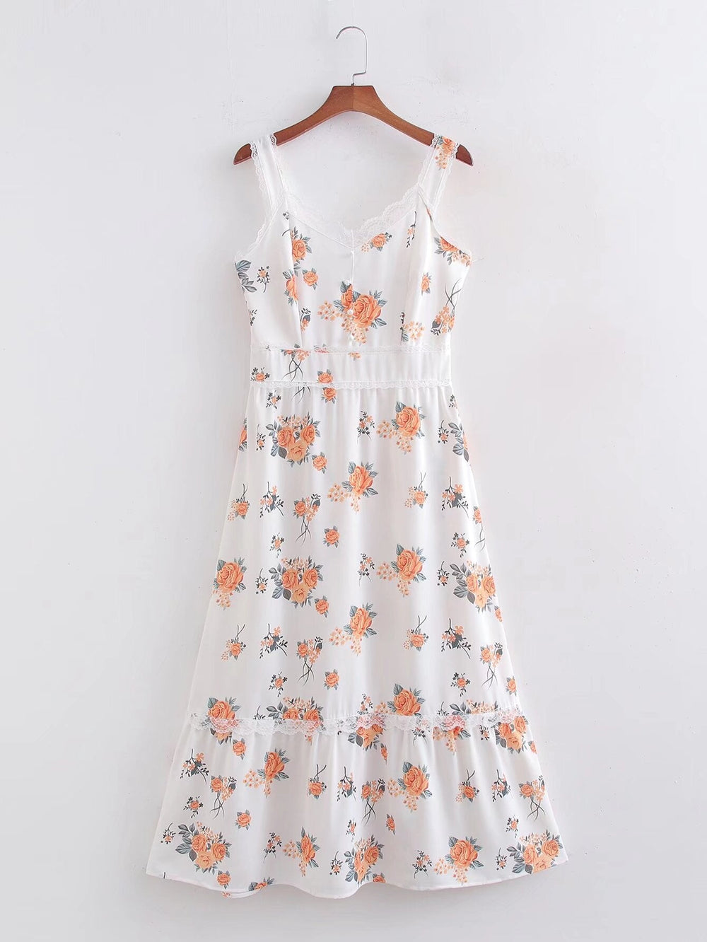 Spring Women Clothing Sweet Lace Stitching Printing Slip Dress