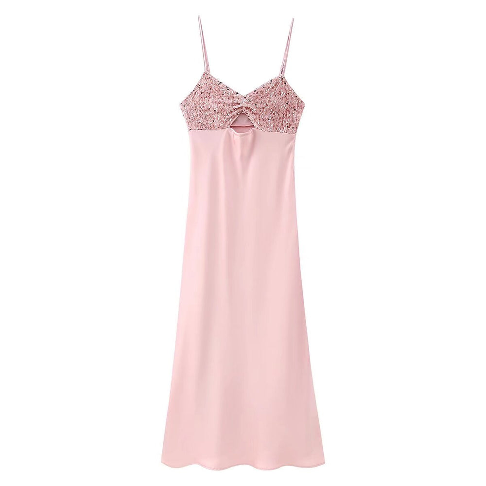 Women Summer Sequined Decorative Short Strap Dress