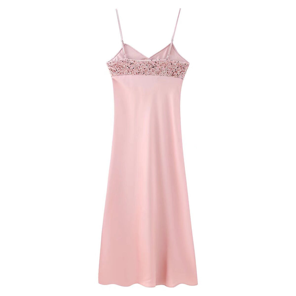 Women Summer Sequined Decorative Short Strap Dress