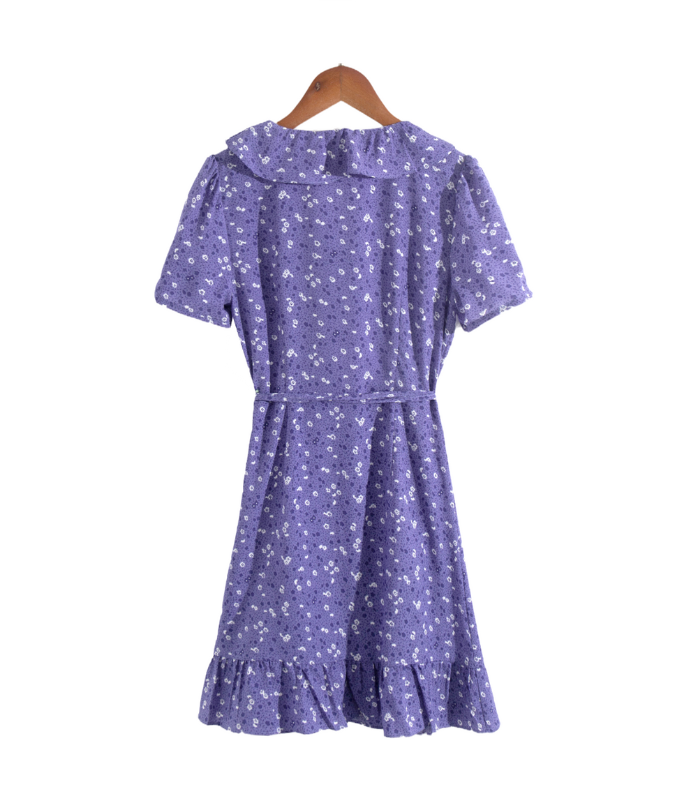 Summer Floral Printed V neck Ruffled Tied Slim Slimming Short Sleeve Dress Short Dress