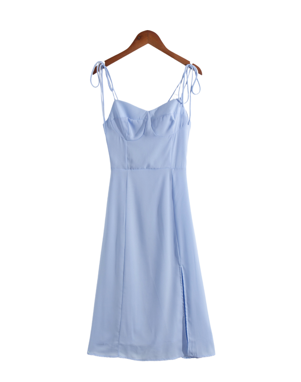Summer French Complex Solid Color Cami Dress Sexy Side Split Lower Hem Mid Length Dress