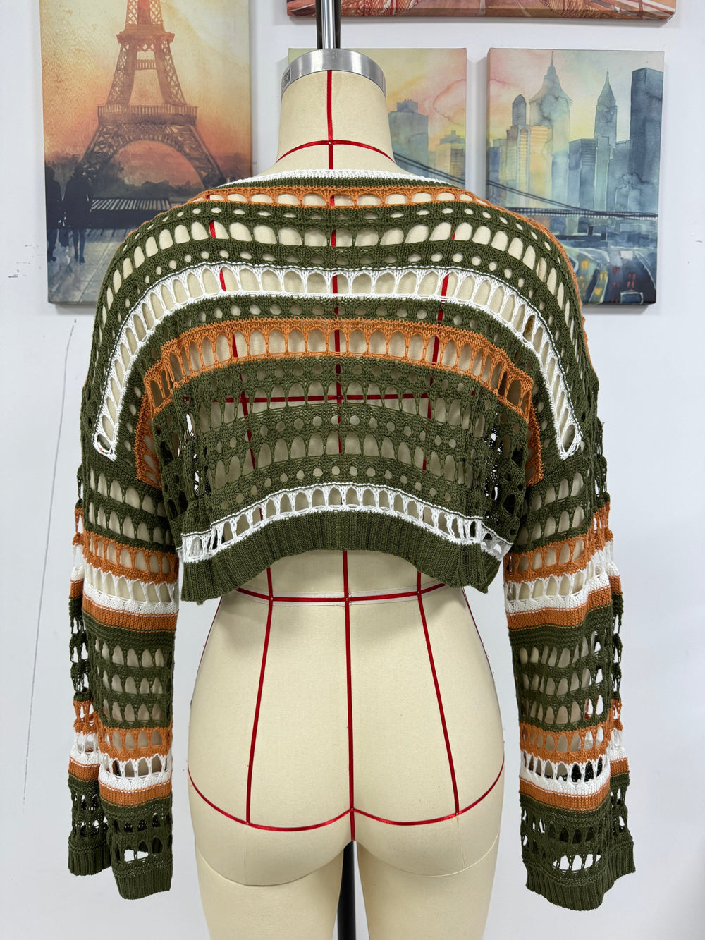 Spring Summer Women Hollow Out Cutout Striped Stitching Sexy Pullover Women Knitwear