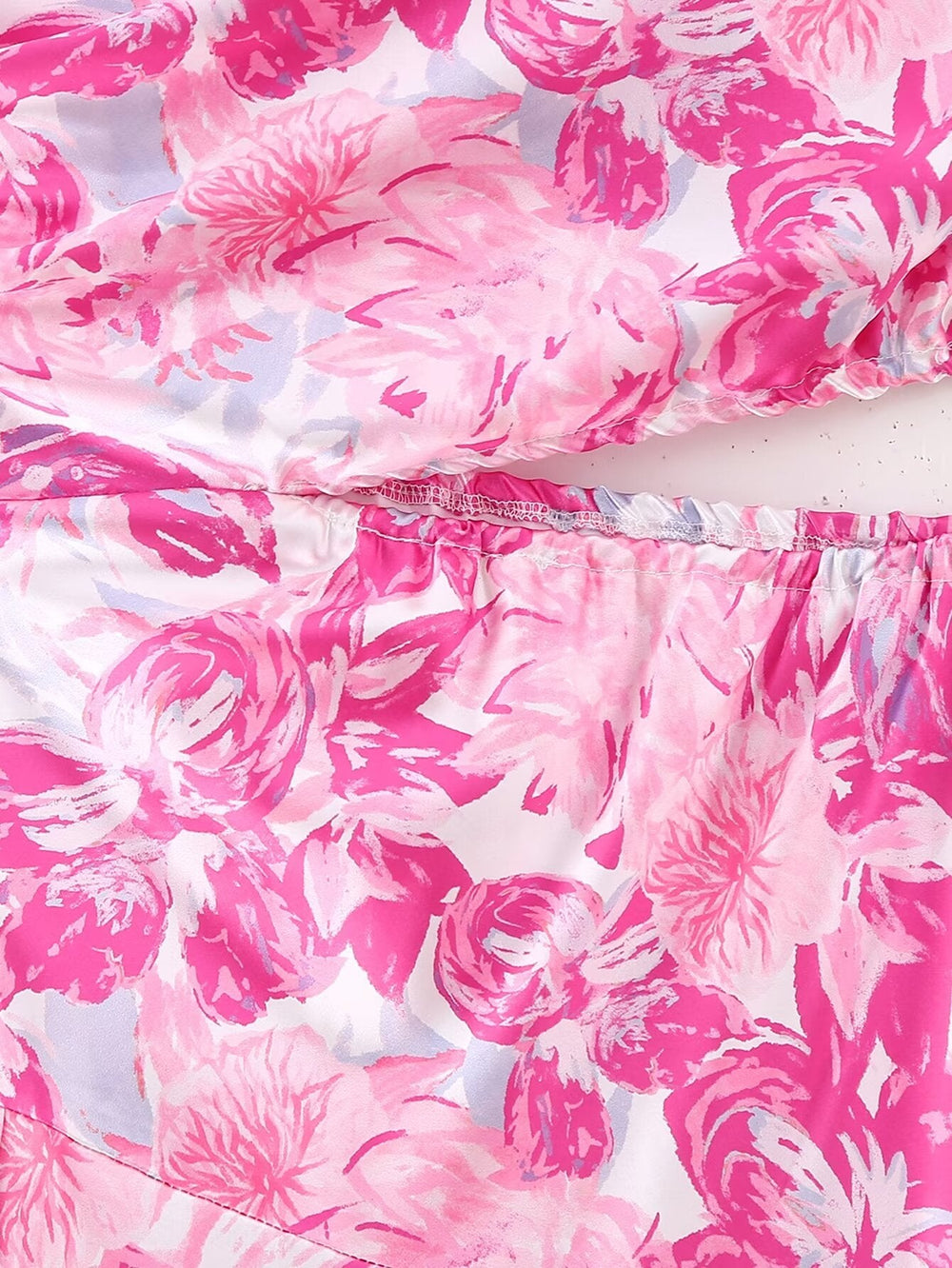 Spring Women Pink Oblique Shoulder Printed Cropped Outfit Sleeveless Dress