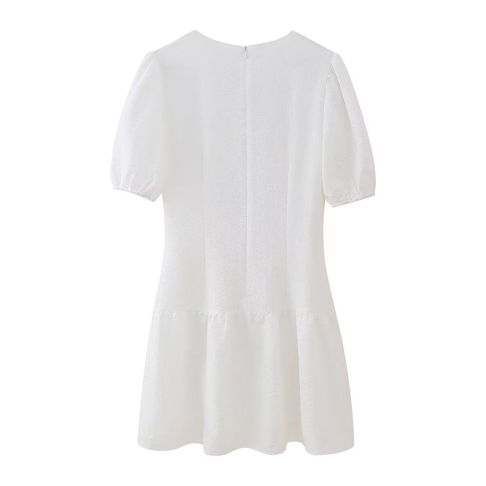Summer Hollow Out Cutout Embroidered Mid Length Ruffled Dress White Ruffled Women