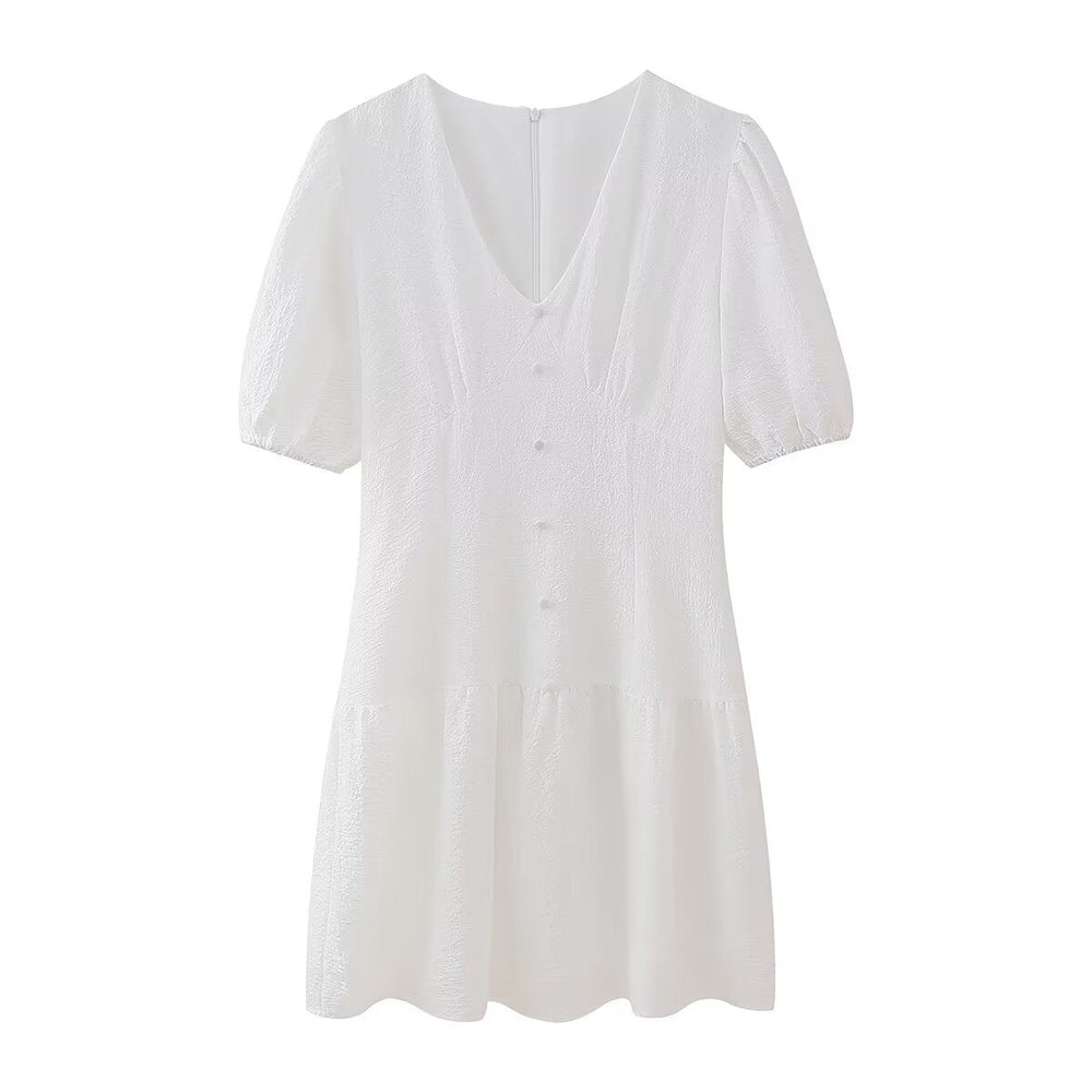 Summer Hollow Out Cutout Embroidered Mid Length Ruffled Dress White Ruffled Women