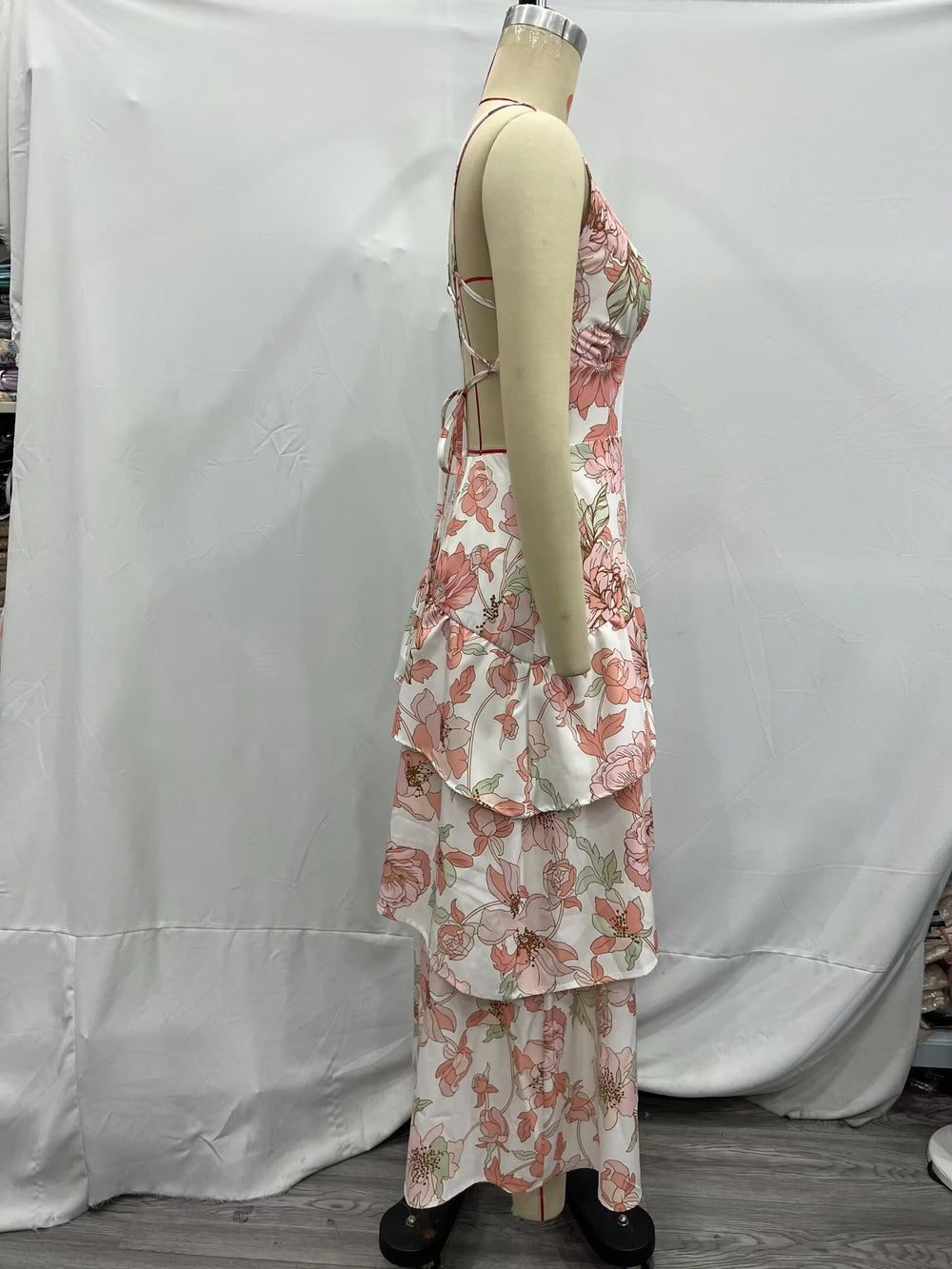 Summer Women Clothing Printed Asymmetric Tiered Dress
