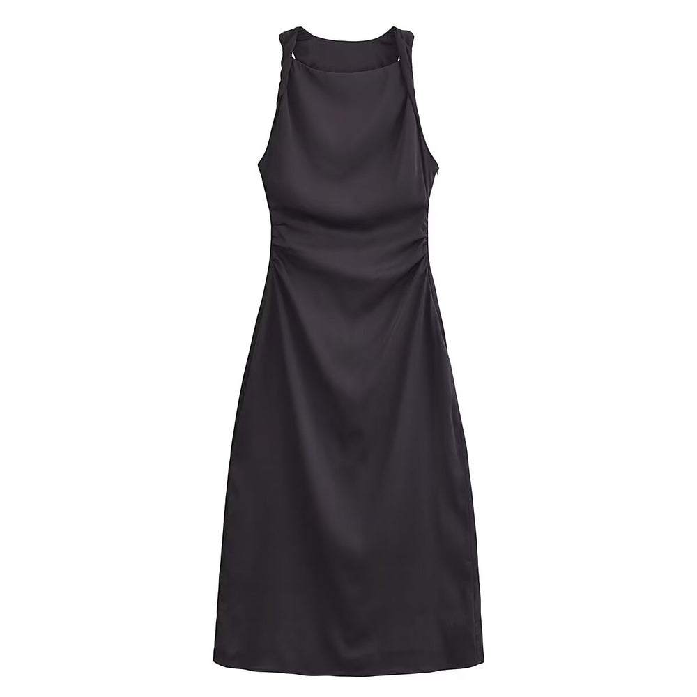 Women Spring Festival Slim Silk Satin Texture Midi Dress