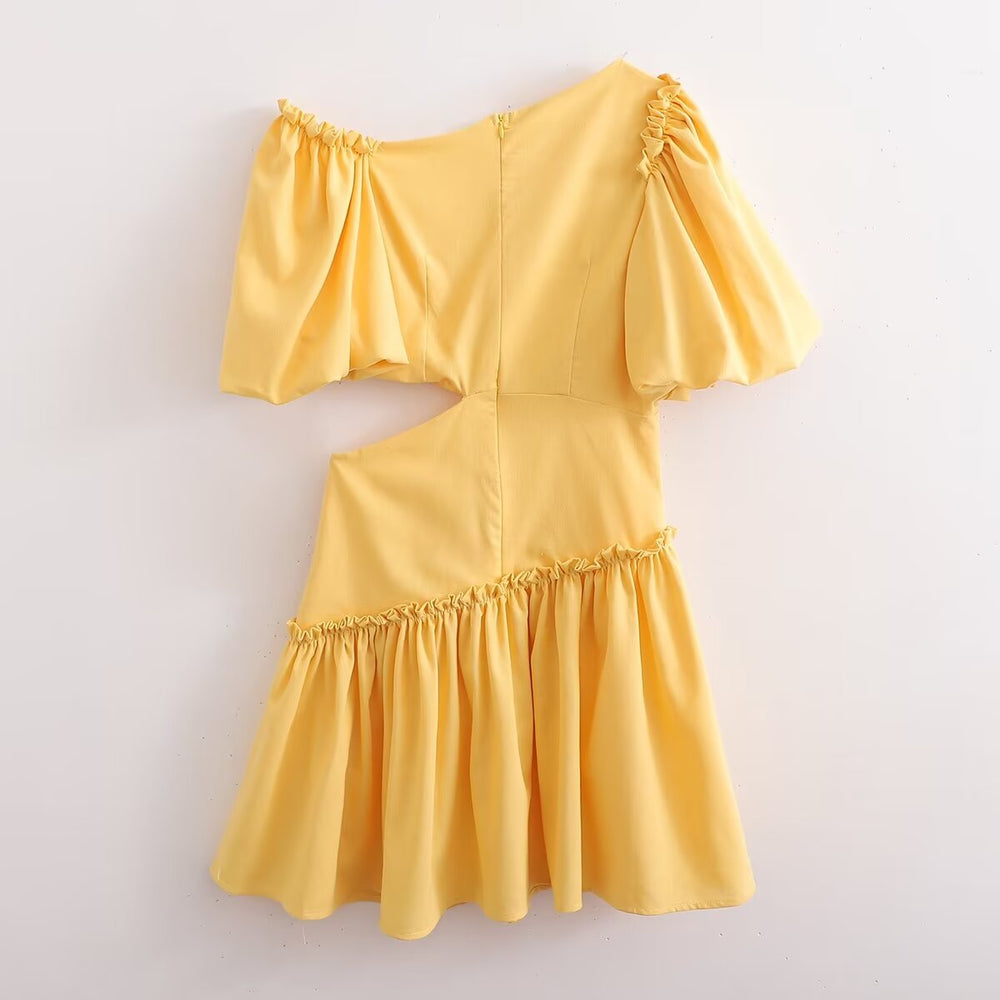 Dress for Women Design Puff Sleeve Slimming Waist Exposed Women Short A Line Dress