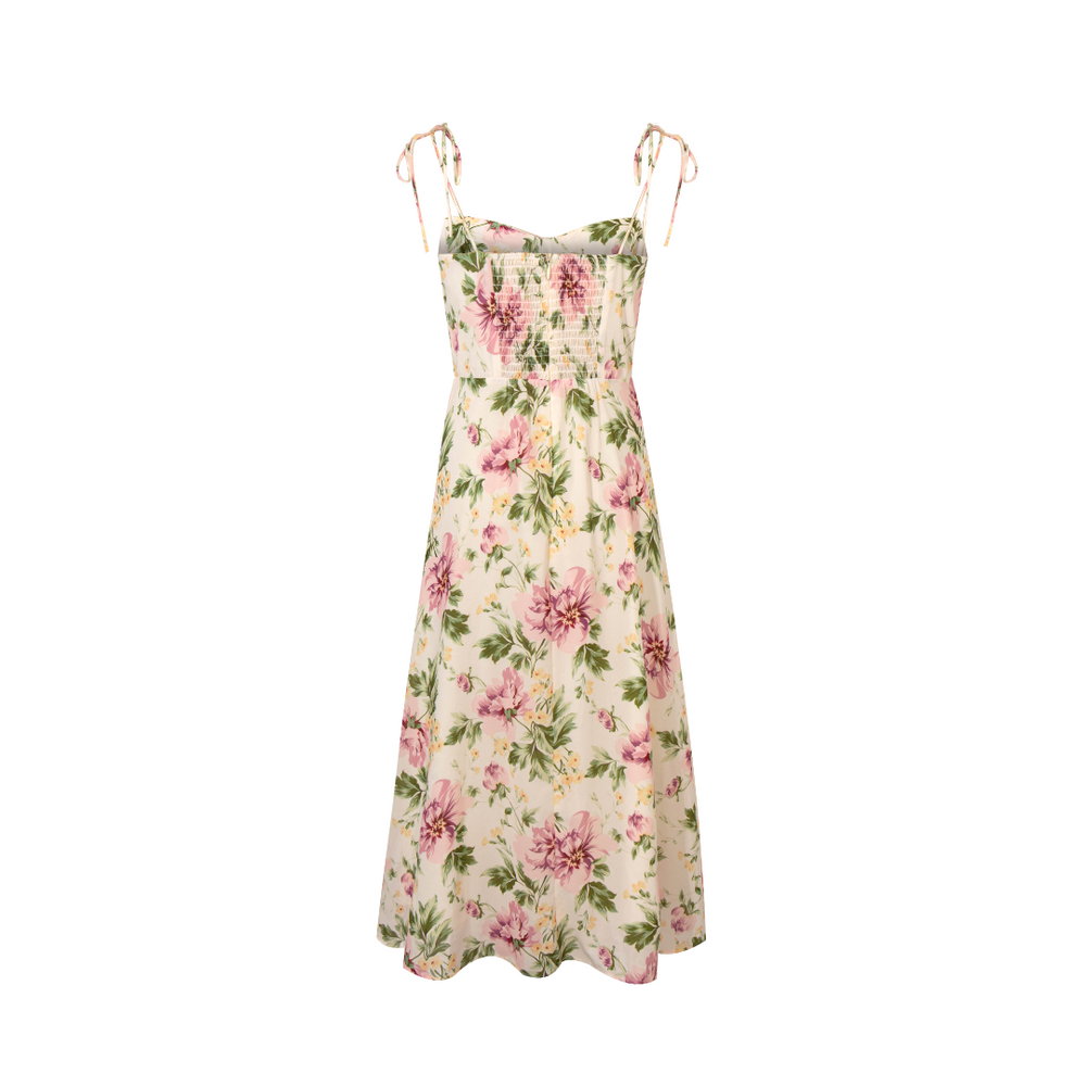 Summer French Vintage Floral Printed High Waist Sexy Side Split Hem Sling Dress