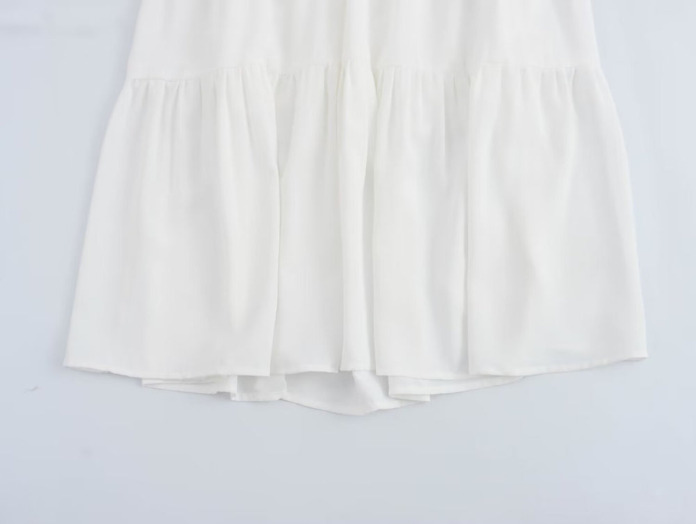 Spring Women Clothing Casual Simple Flying Sleeves Hollow Out Cutout Lace Dress