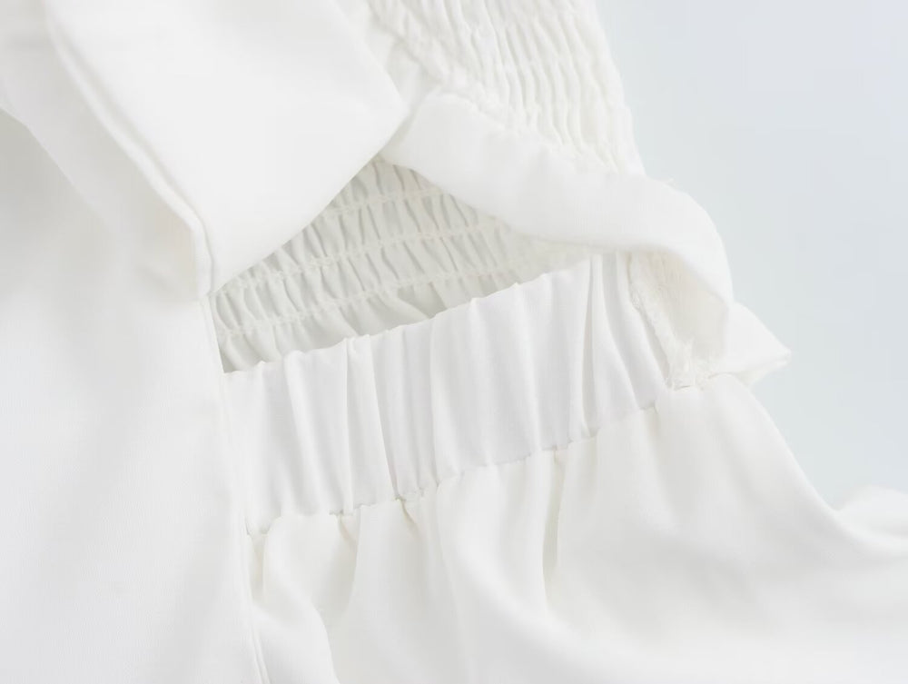Spring Women Clothing Casual Simple Flying Sleeves Hollow Out Cutout Lace Dress