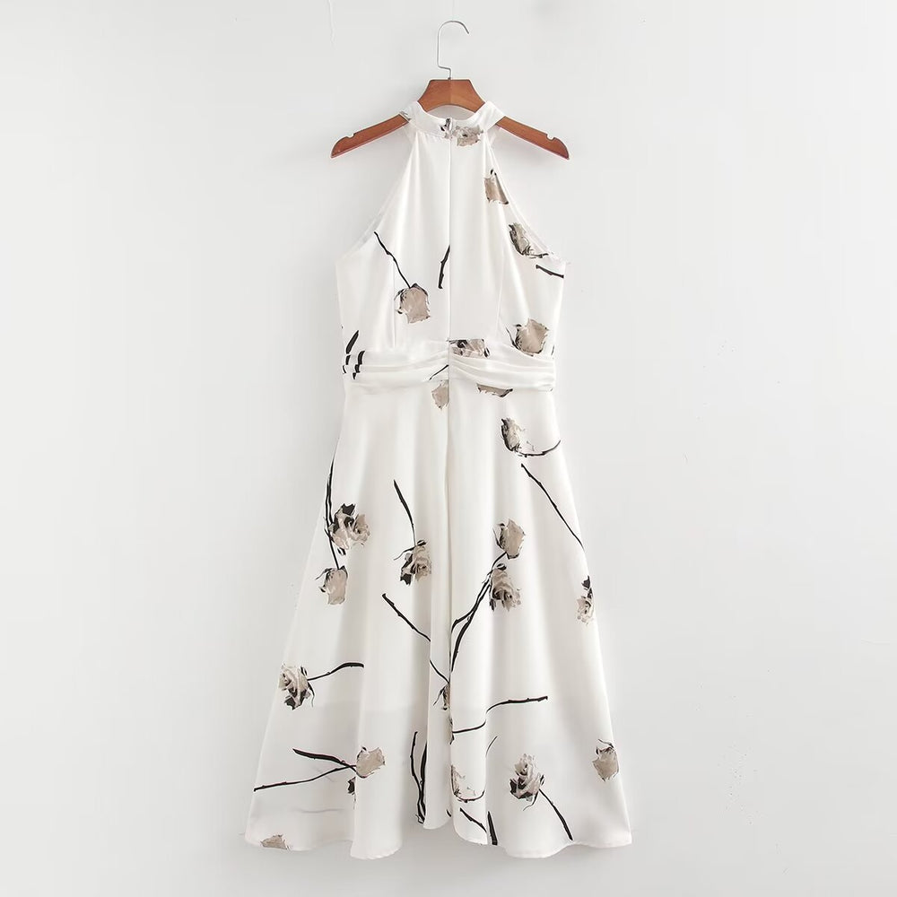 Summer Women Clothing Printing Dress Women Neck Hanging Dress