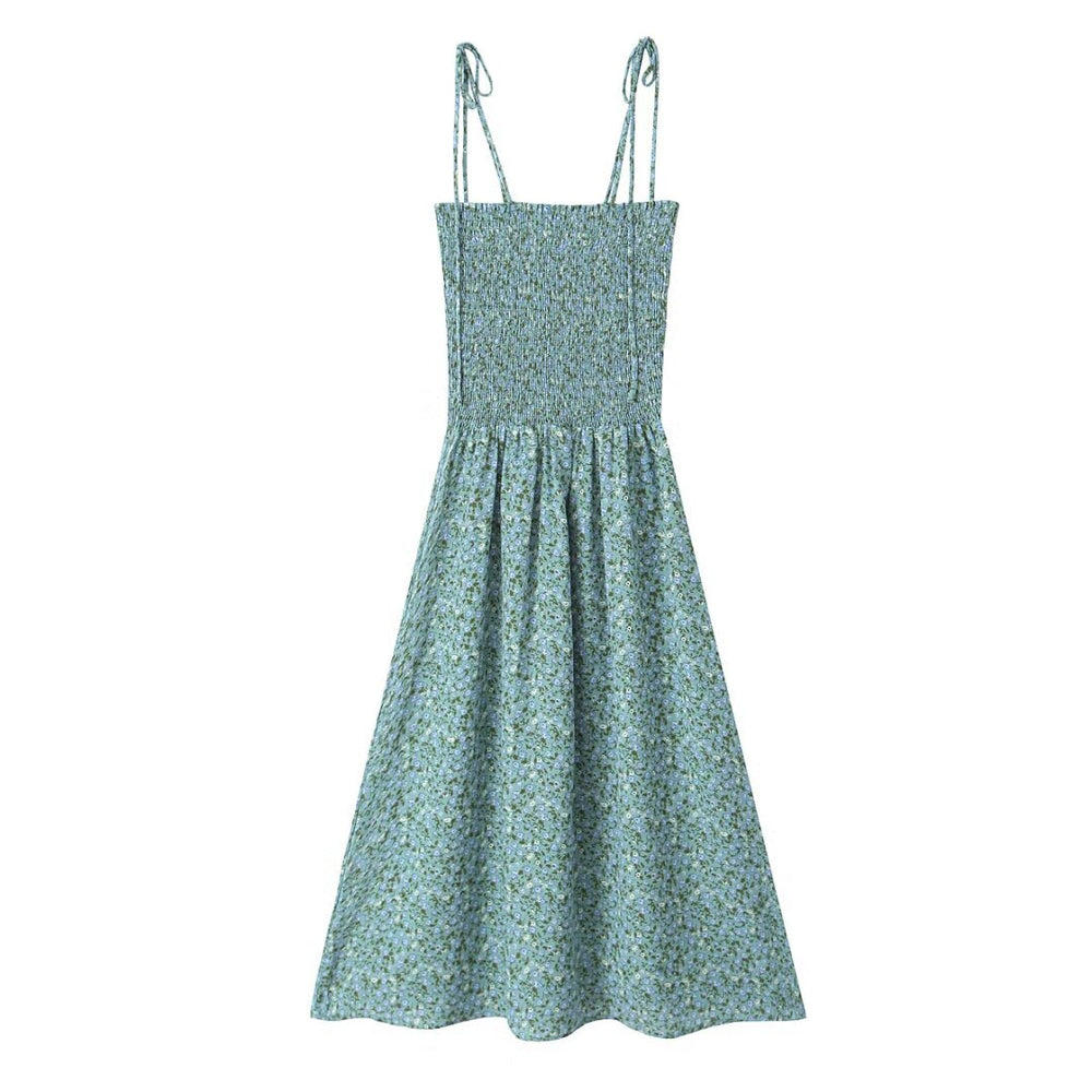 Summer Pastoral Fresh Slim Fit Tied Printing Slip Dress Women