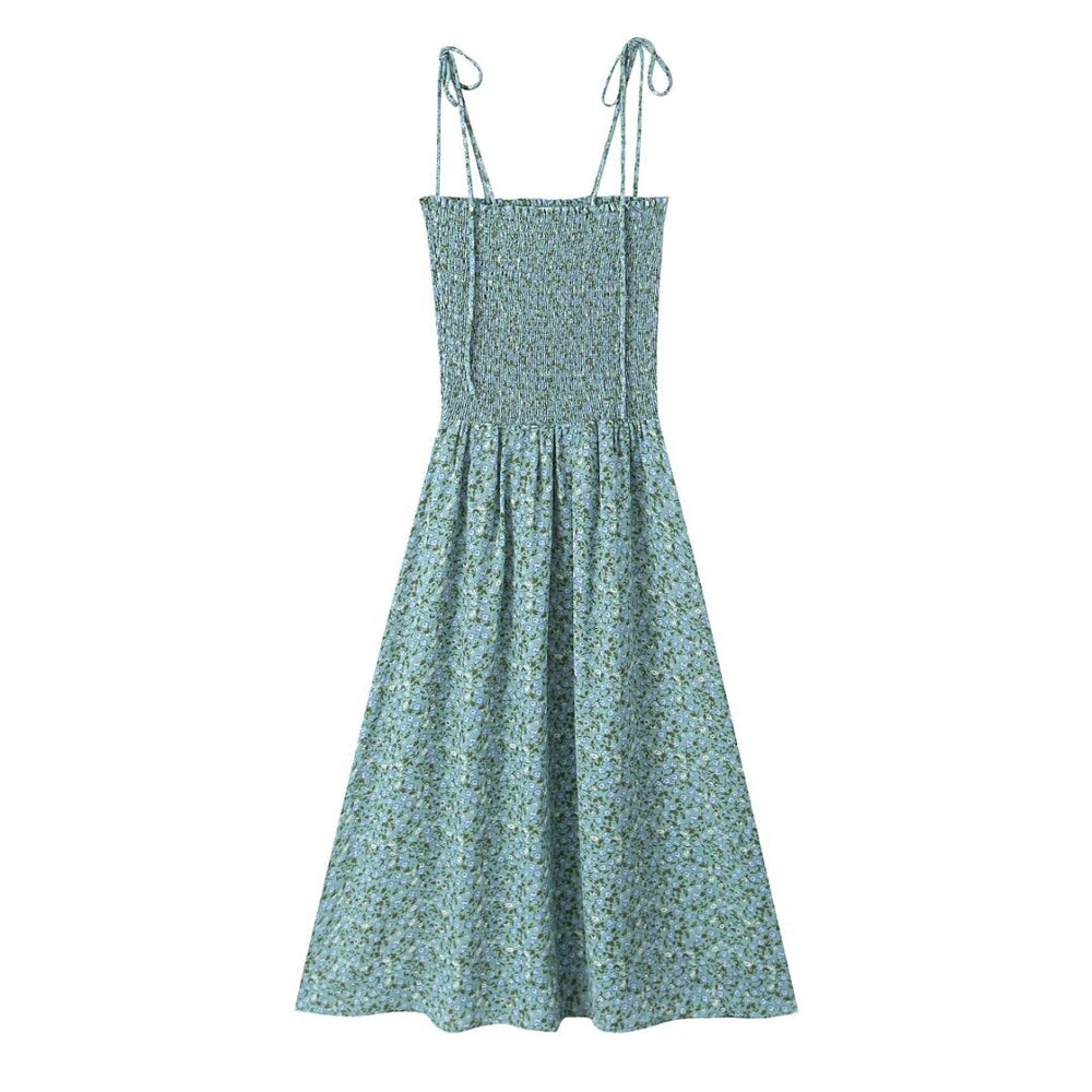 Summer Pastoral Fresh Slim Fit Tied Printing Slip Dress Women