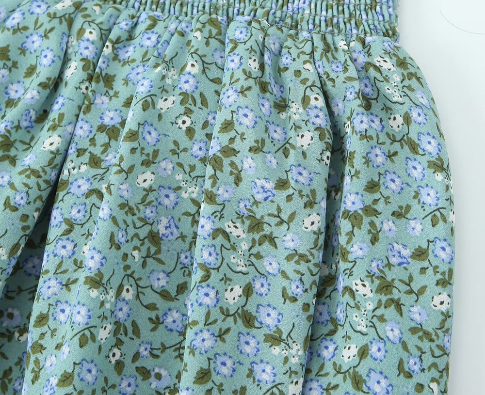 Summer Pastoral Fresh Slim Fit Tied Printing Slip Dress Women