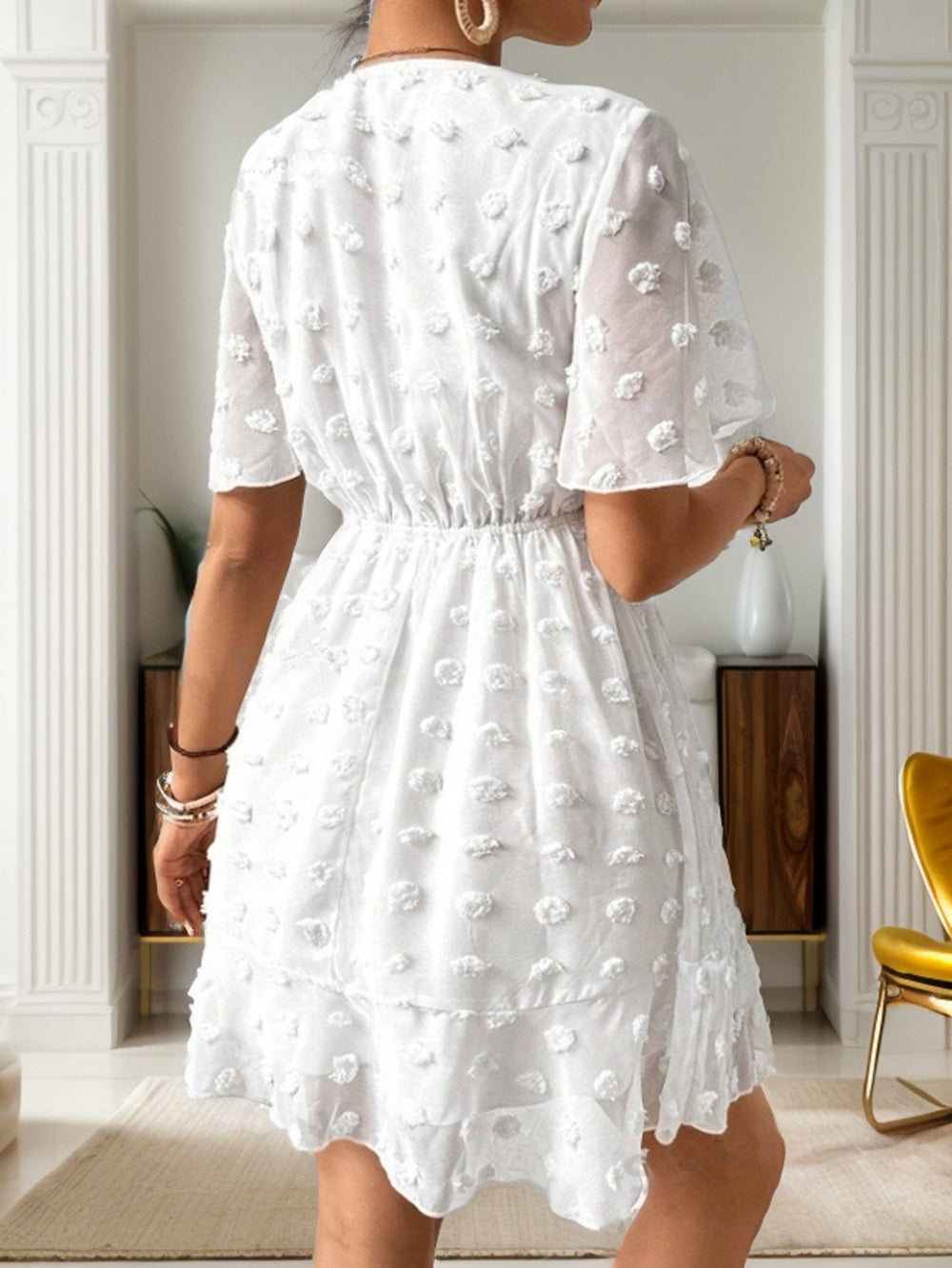Women Summer V Neck Short Sleeve A Line Dress
