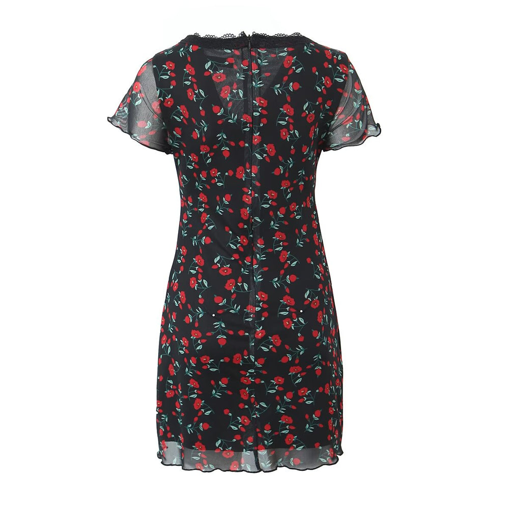 Summer V neck Sexy Print Dress Wishy Hip Dress