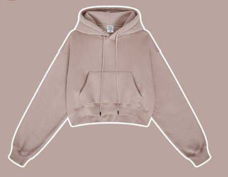 Clothing Autumn Winter Retro Hooded Pullover Women's Fleece-lined Thickened Sexy Short Women's Sweatshirt