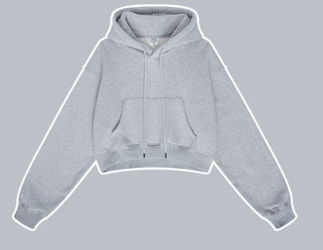 Clothing Autumn Winter Retro Hooded Pullover Women's Fleece-lined Thickened Sexy Short Women's Sweatshirt