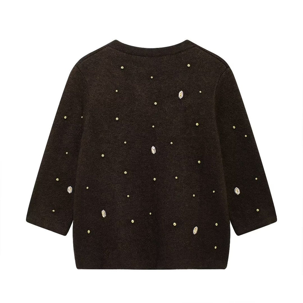 Autumn Jewelry Beaded Knitted Cardigan Coat