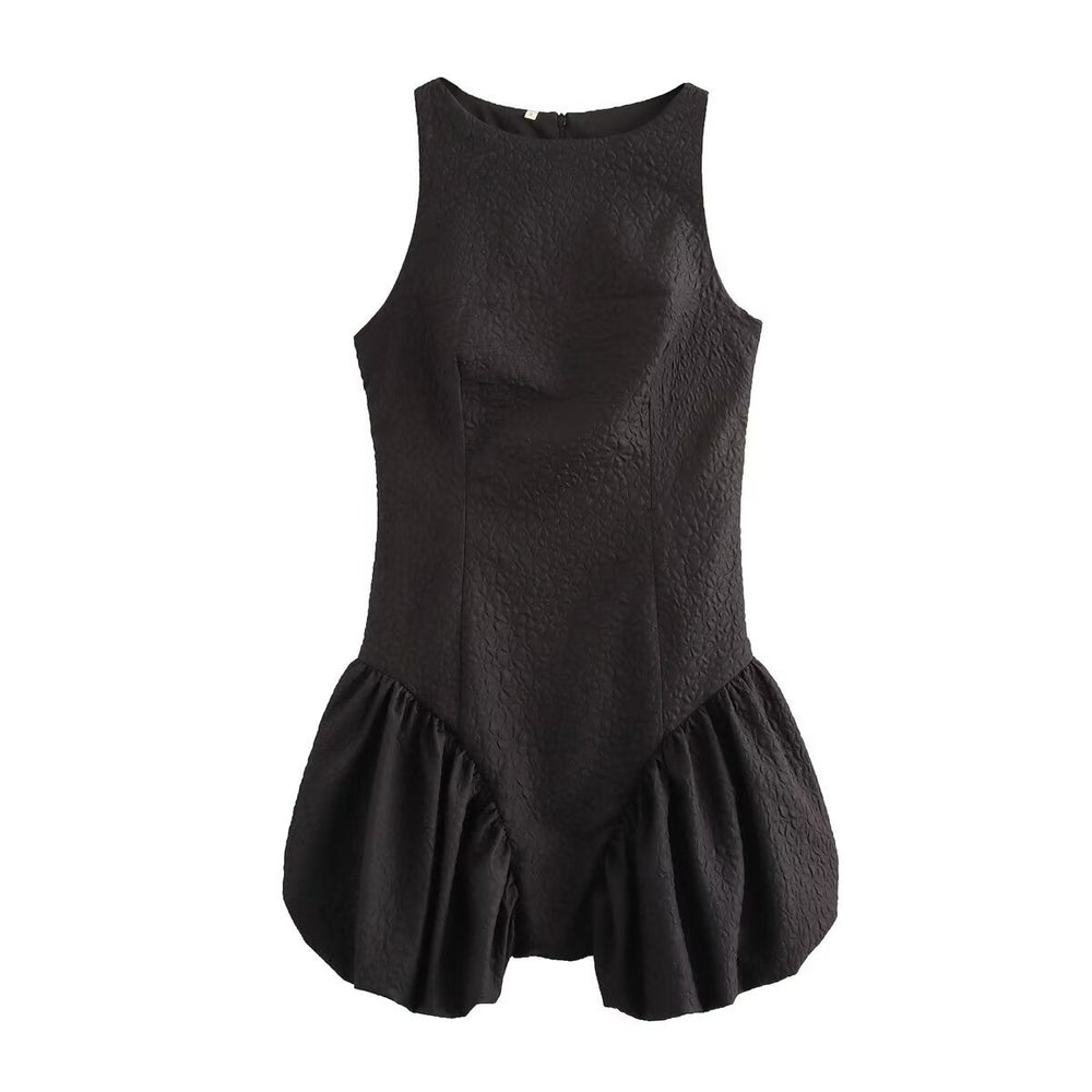 Women French Waist Display Wide Swing Short Sleeveless Dress Puffy dress