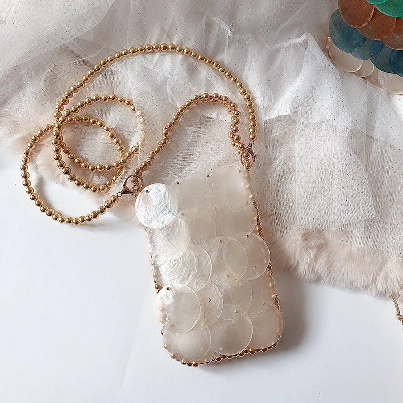 Color Handmade Woven Shell Bag Color Women Handbag Beaded Chain Fish Scale Bag