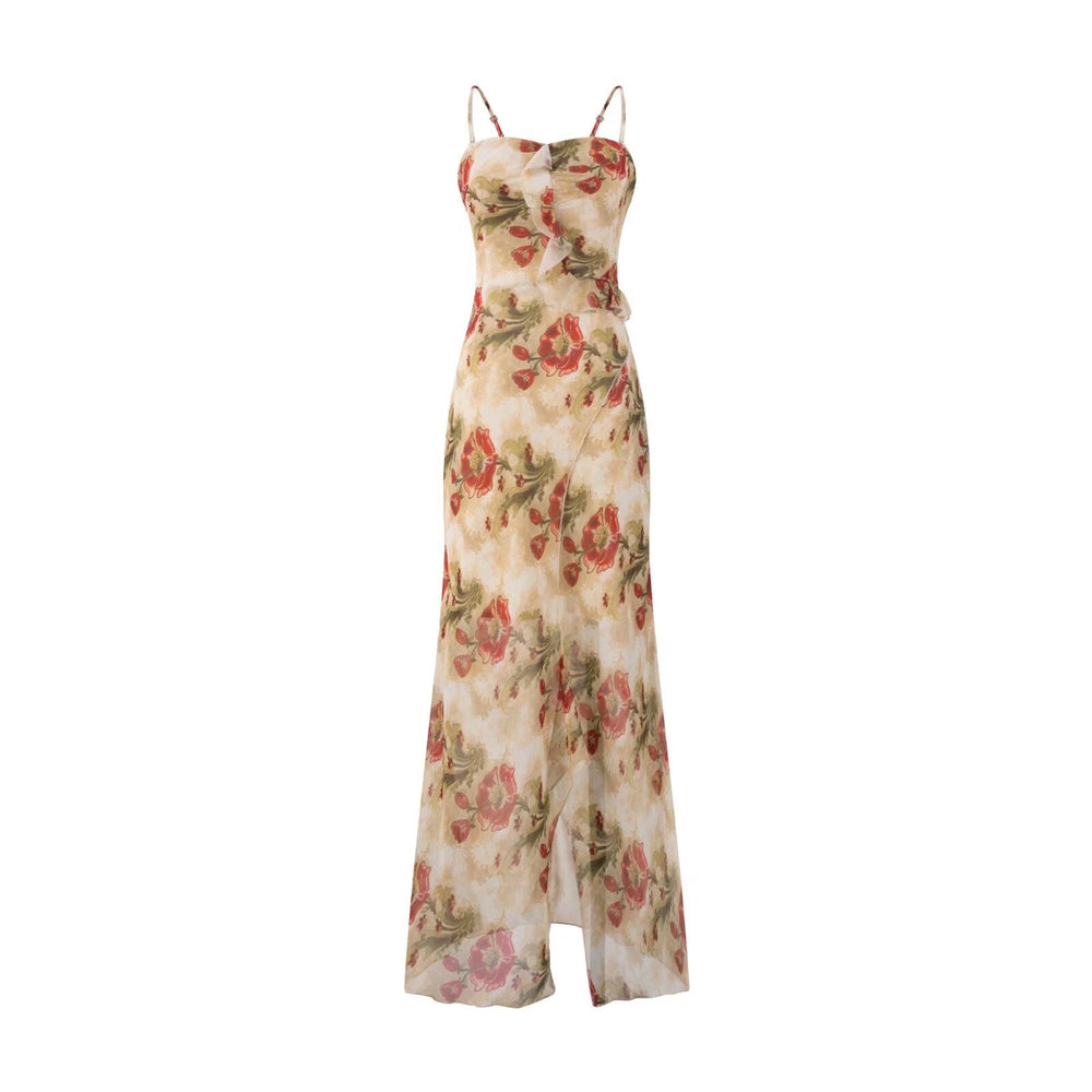 Summer Tea Break Chic Beautiful Small Floral Strap Dress Seaside Vacation Dress
