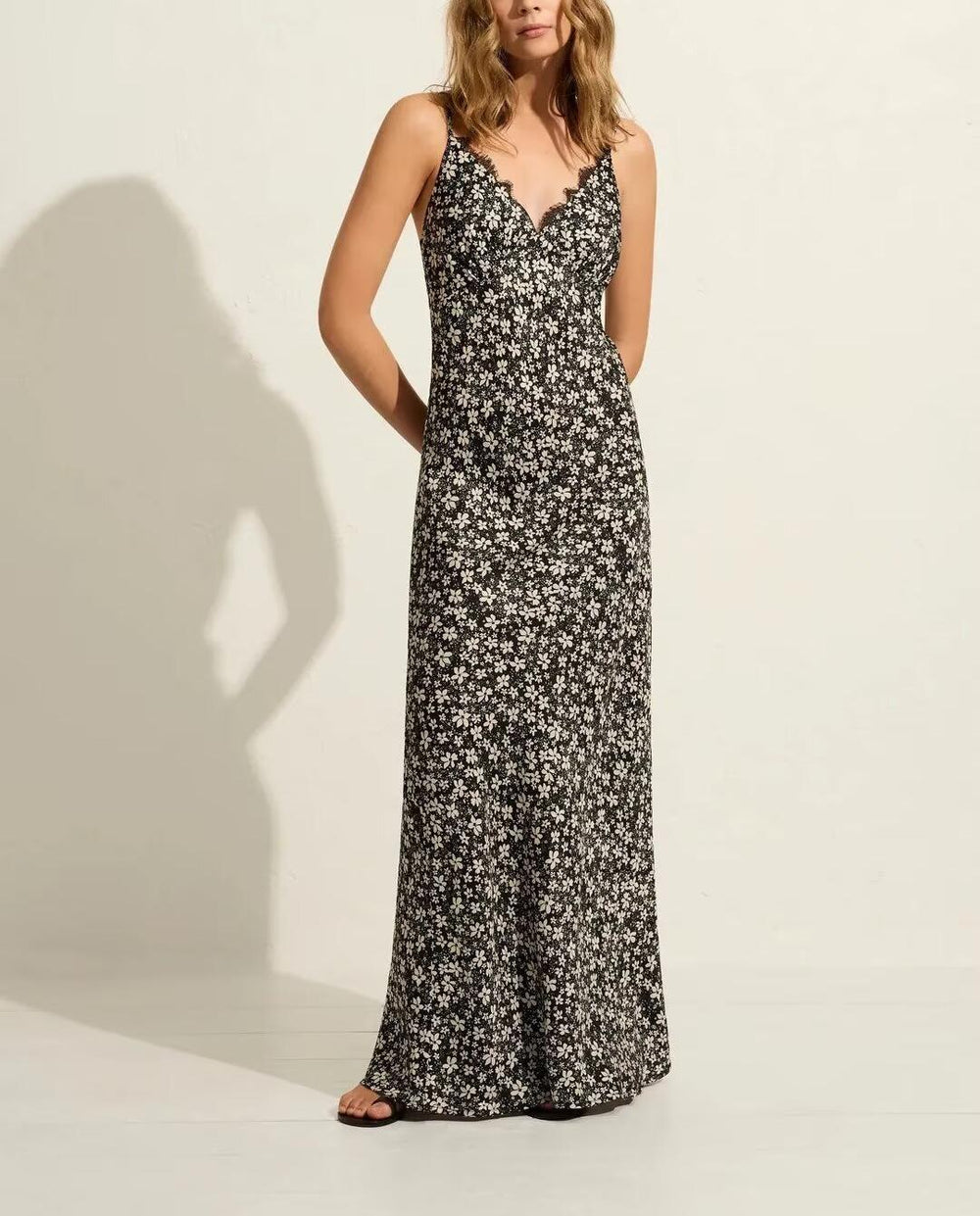 Sexy Deep V Plunge neck Maxi Dress Women Spring Vintage Floral Sling Dress