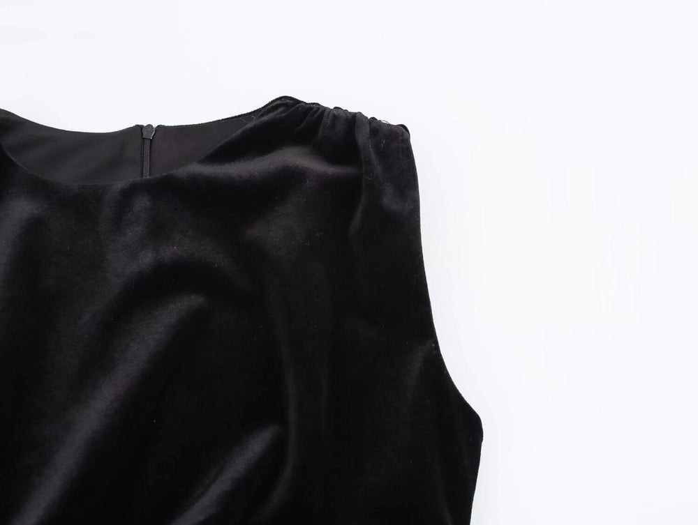 Spring Women Elegant Velvet Texture Pleated Midi Dress