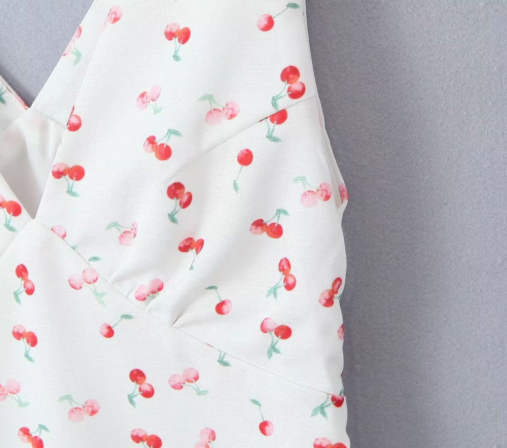 Women Clothing Summer Sexy Low Cut V neck Sleeveless Printed Dress