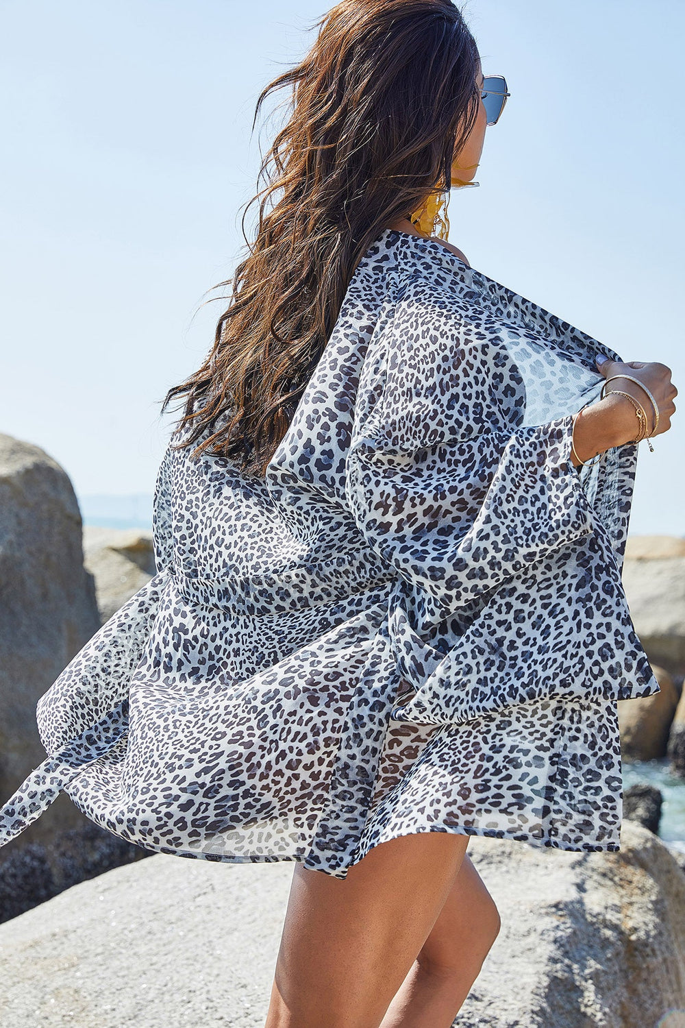 Summer Sexy Chiffon Printed Leopard Print Beach Sun Protection Shirt Vacation Cardigan Skirt Bikini Cover