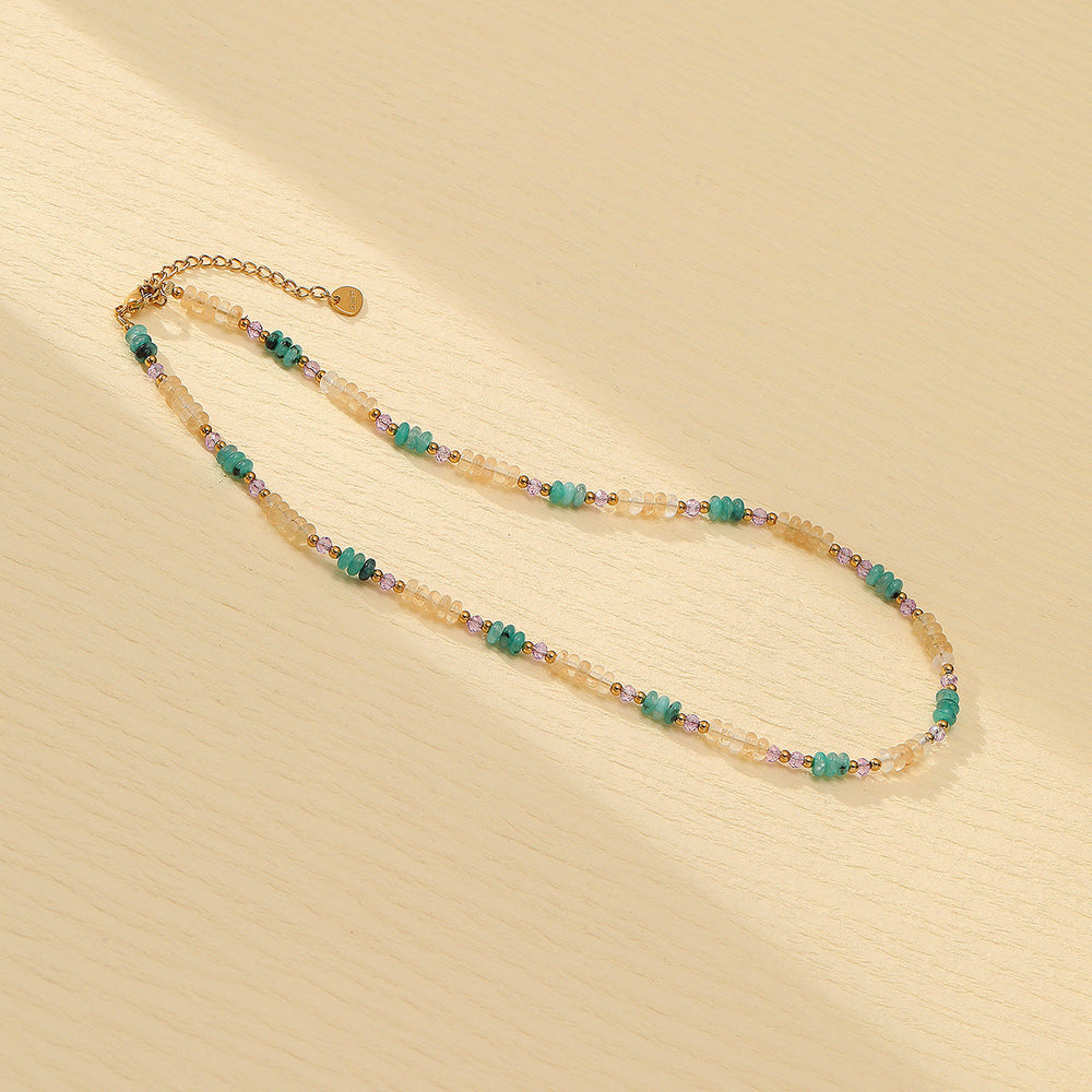 Blue Color Natural Stone Handmade Beaded Titanium Steel Necklace Affordable Luxury All Match Freshwater Pearl Embellished