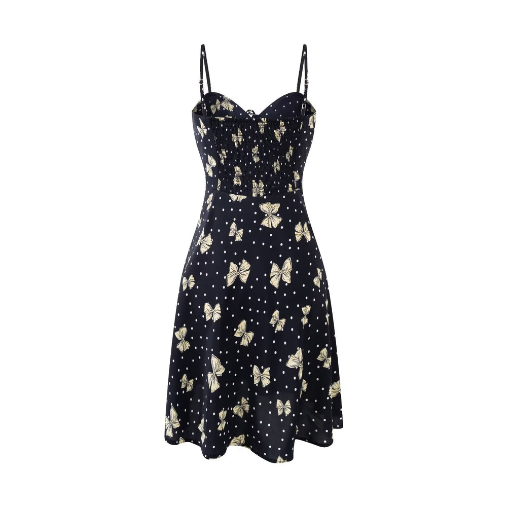 Spring Gentle Vacation Butterfly Floral Print Suspender Dress
