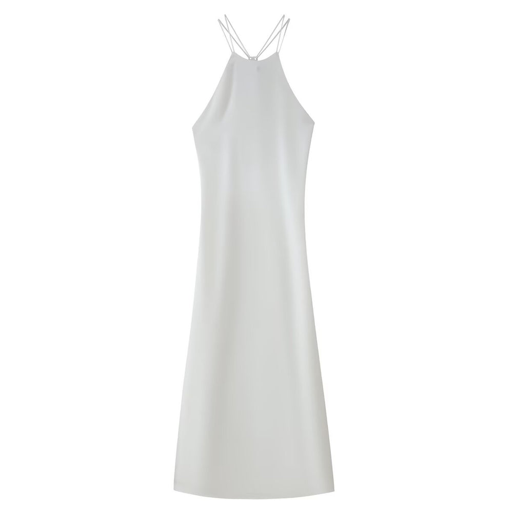 Women Clothing Products Back Decorative Satin Sling Dress