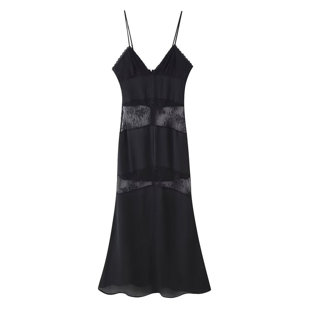 Spring Summer Sexy Halter Backless Lace V neck Patchwork Suspender