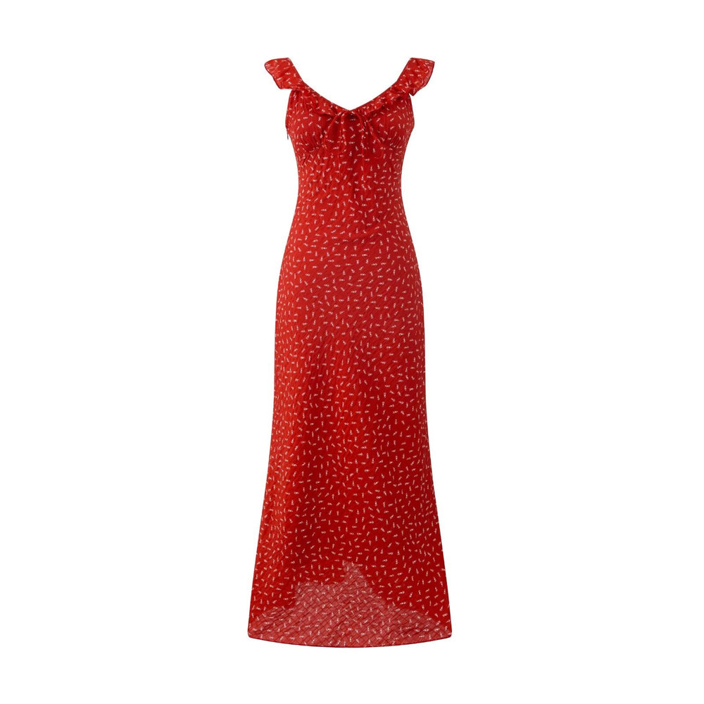 Spring Vacation Elegant Bright Red Floral Printed V neck Maxi Dress